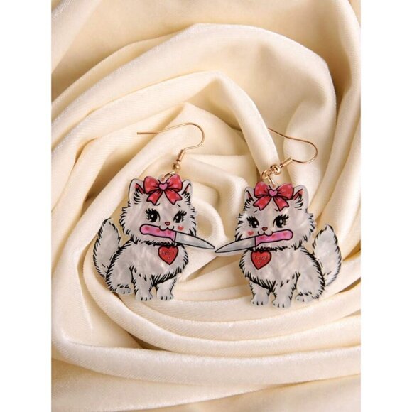 Funny Cute "I Cut You" Statement Earrings With Cat Mouth Earrings For Women - Picture 2 of 2
